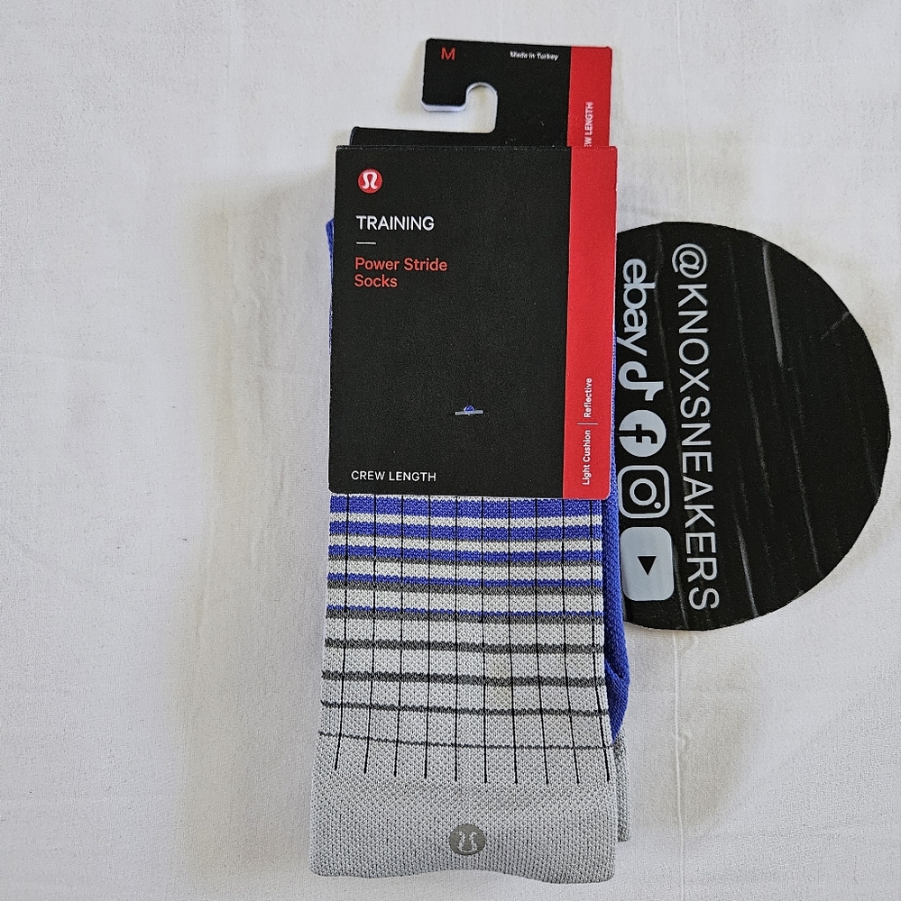 Lululemon Power Stride Crew Socks Reflective VBZB Blue Men's Size Medium 6-9